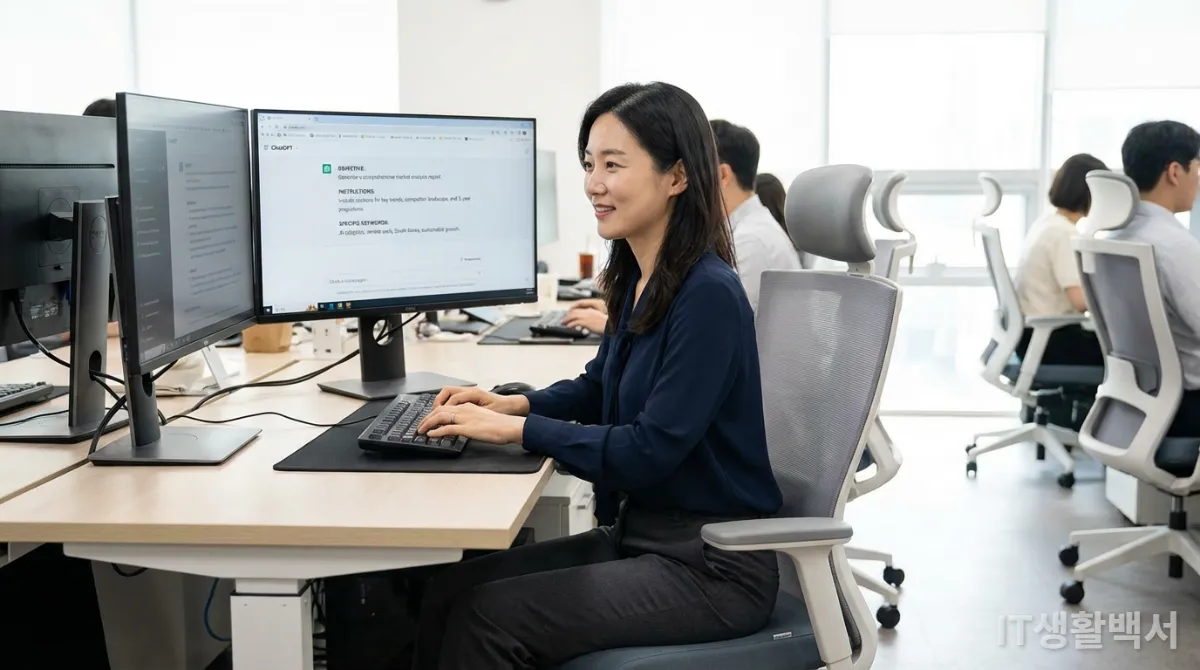 ChatGPT에 구체적인 프롬프트를 입력하는 한국인 직장인