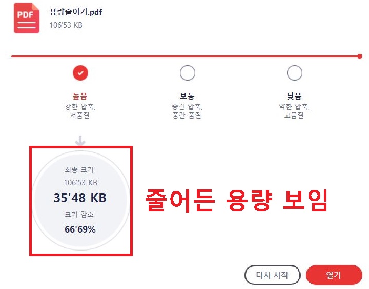 줄어든 용량 보임