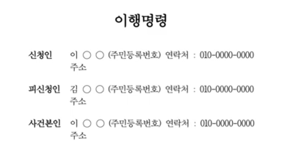 이행명령 신청인, 피신청인,사건본인