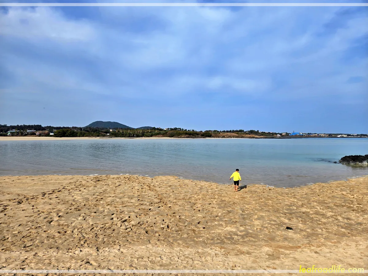 제주-표선-해수욕장-모래사장과-예쁜-바닷가와-산