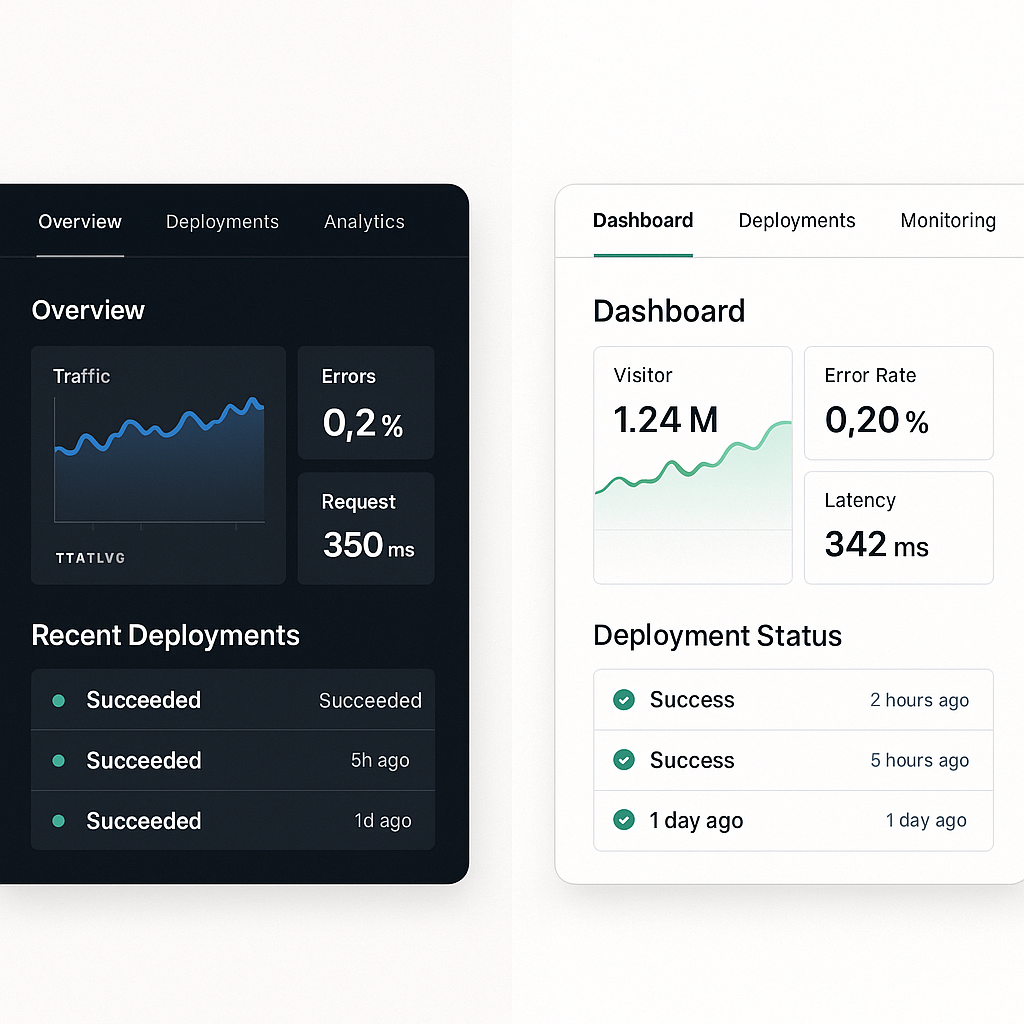 Vercel과 Netlify 개발자 대시보드 비교 - 모니터링 및 분석 도구 인터페이스