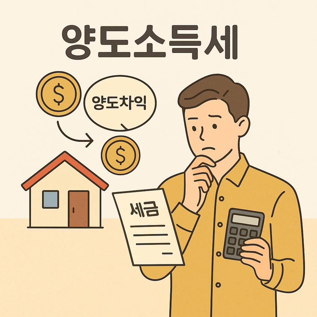 양도세에 대해 고민하는 남성 일러스트