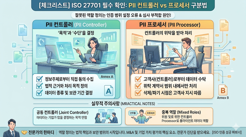 ISO 27701 도입 전 필수 확인: PII 컨트롤러 vs 프로세서 구분법