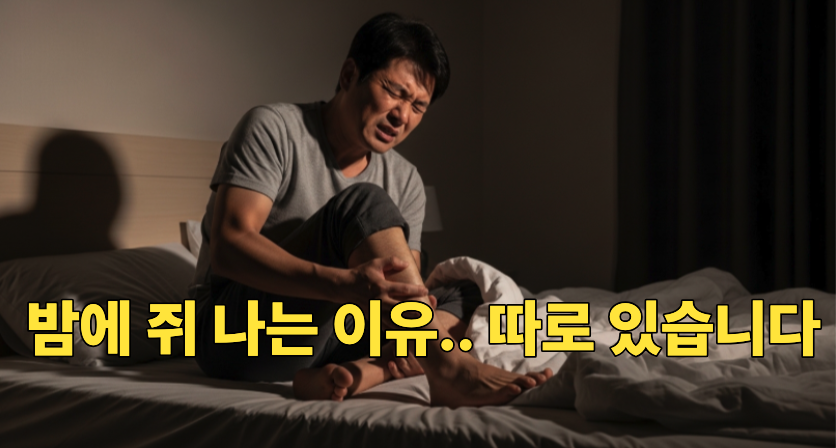 종아리 쥐로 잠 깨는 모습