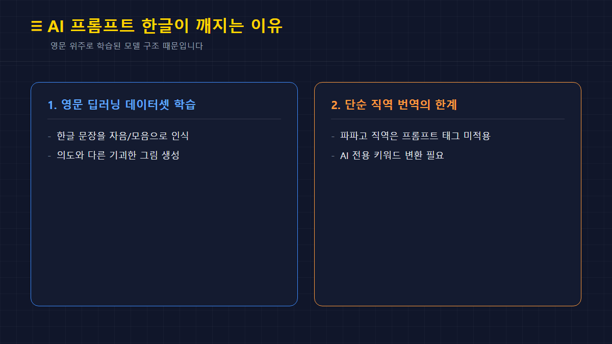 AI 프롬프트 한글이 깨지는 이유 카드뉴스