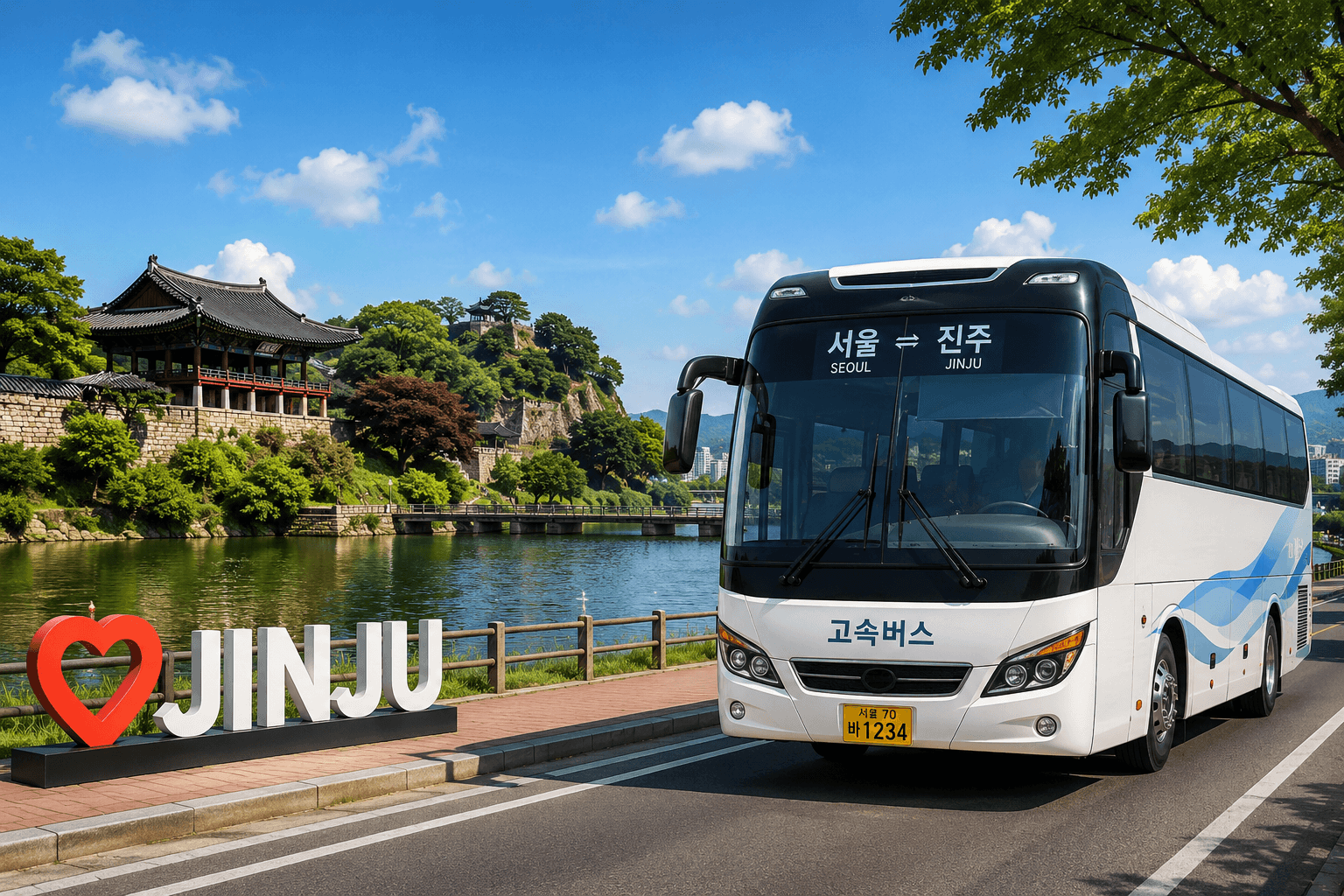 서울 진주 왕복 버스와 촉석루