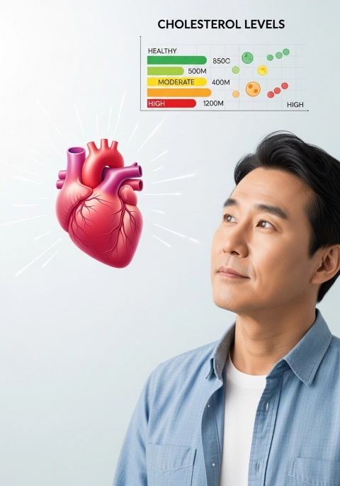 심장 건강과 콜레스테롤 수치에 주목하는 중년 남성의 모습