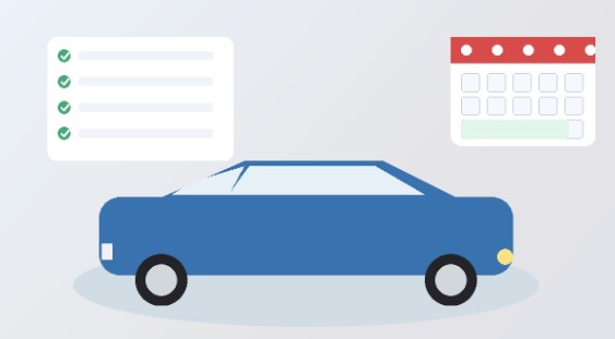 자동차 정기검사 예약·준비를 상징하는 차량·달력·체크리스트