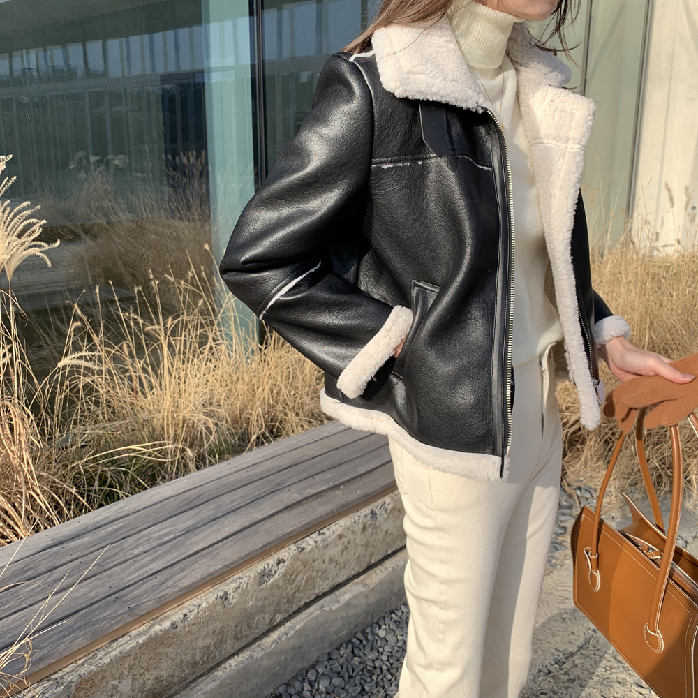 (백화점 납품) 여성 가죽자켓 크롭 양털자켓 숏 무스탕 뽀글이 자켓 여자 겨울재킷
