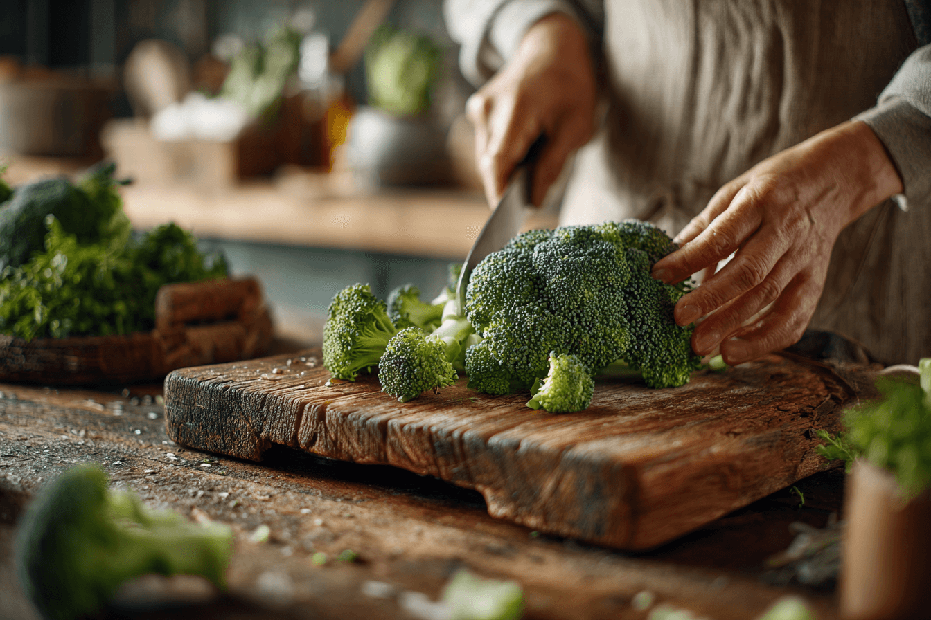 도마-위에서-손질중인-브로콜리-사진