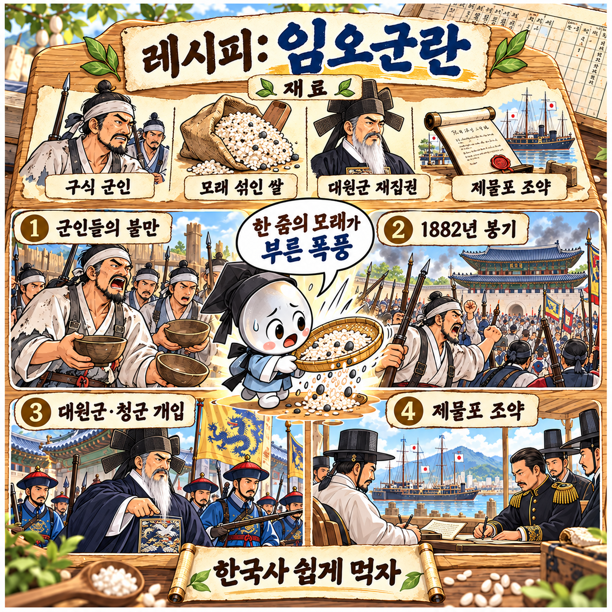 임오군란을 레시피 형식으로 요약한 인포그래픽 이미지