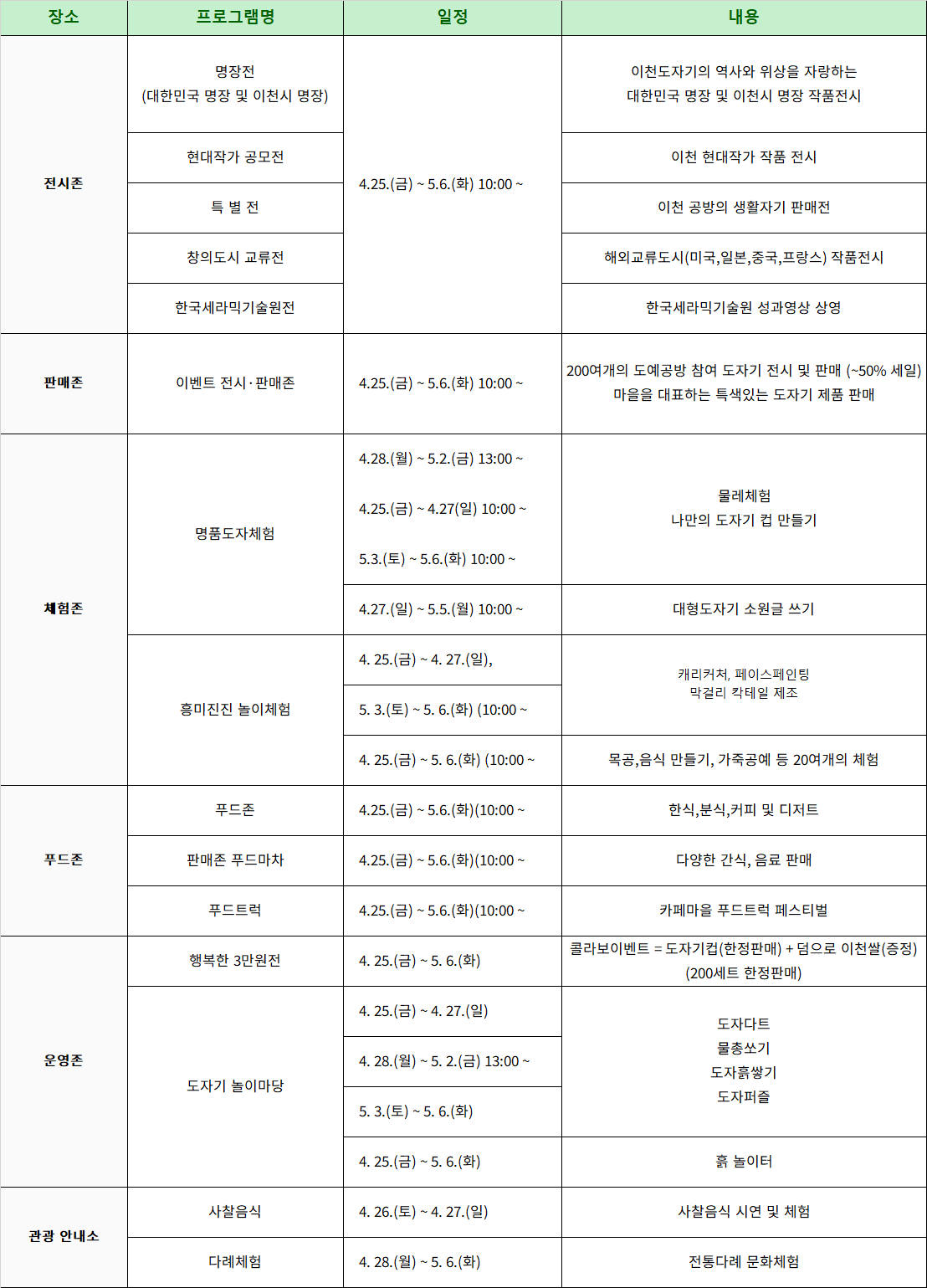 이천 도자기축제 개막식 일정 및 주차장
