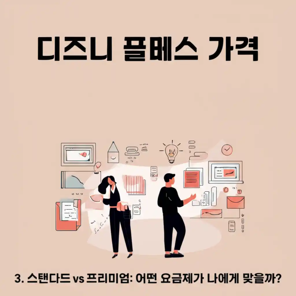 디즈니 플러스 가격: 스탠다드 vs 프리미엄 요금제별 혜택 및 해상도를 비교한 표.
