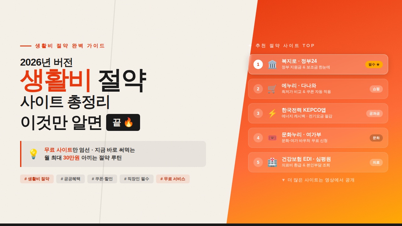 2026 생활비 절약 사이트 이것만 알면 끝