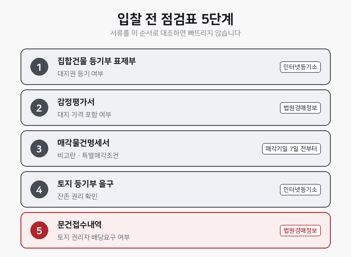 아파트 경매 입찰 전 서류 점검표 5단계
