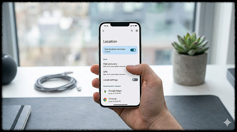 스마트폰 설정에서 위치 서비스 옵션을 확인하는 모습