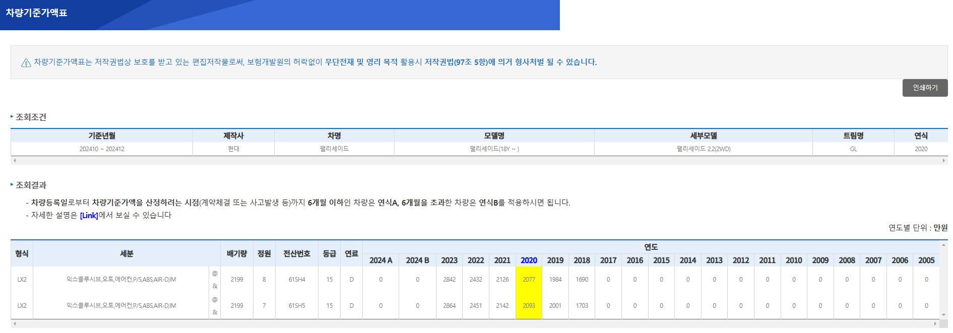 보험개발원 차량가액 조회