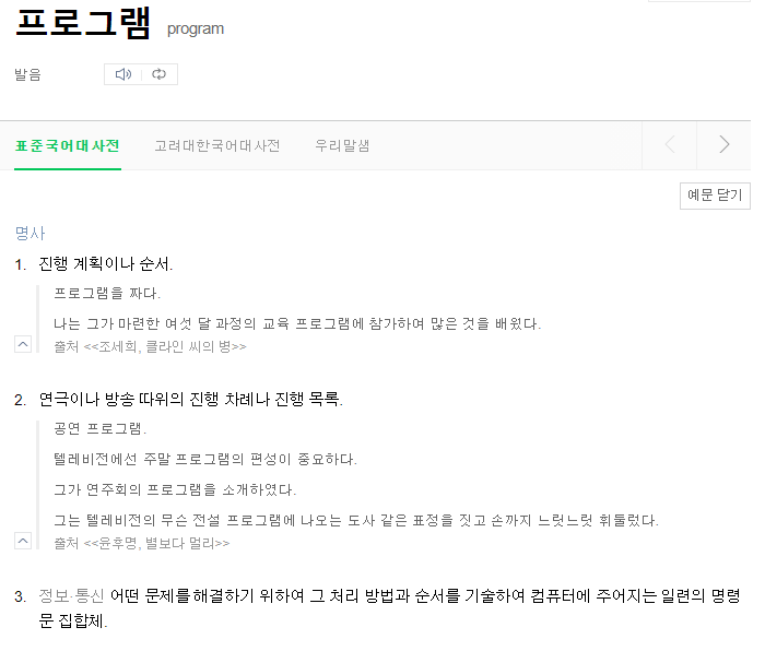네이버 어학사전에 나오는 프로그램의 정의