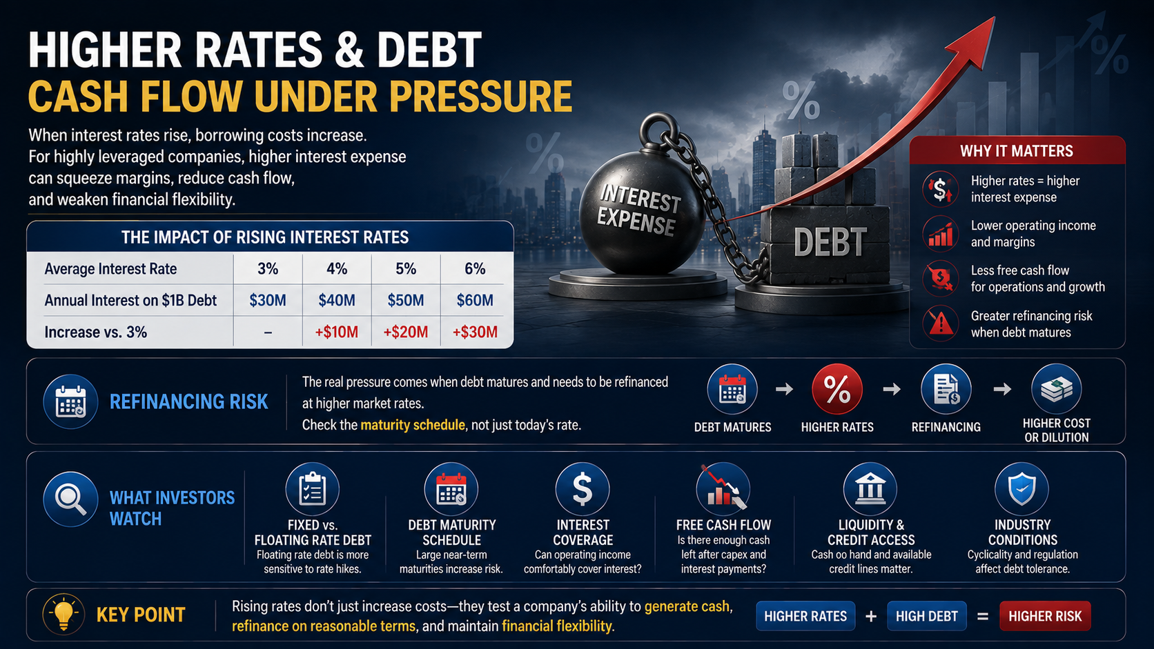 Higher interest rates increasing corporate debt costs cash flow pressure and refinancing risk