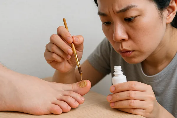 발 무좀 치료제 사용 장면