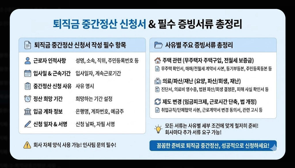 퇴직금 중간정산 사유 필요서류 완벽 정리 2026년