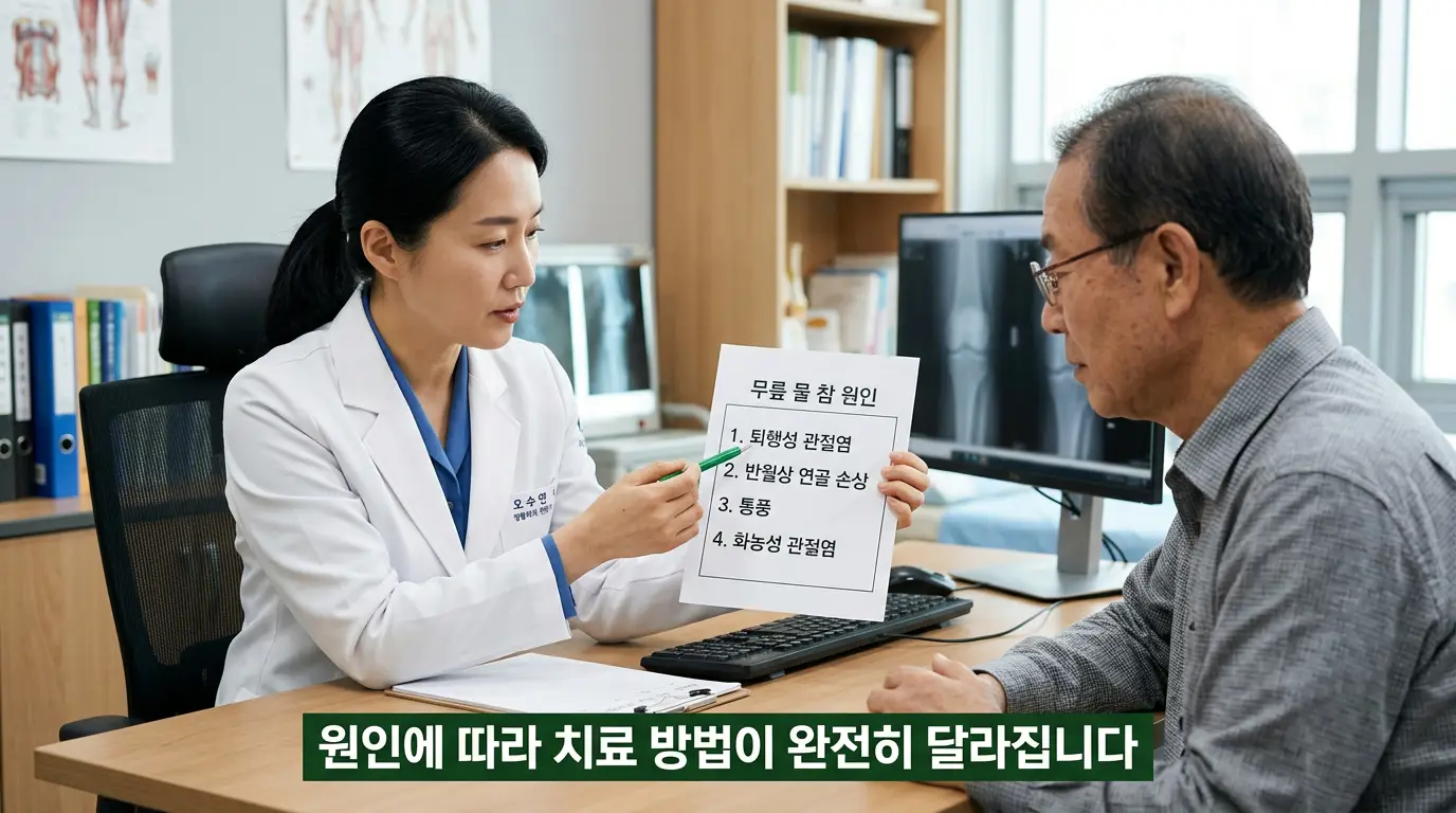 무릎에 물이 차는 원인 퇴행성 관절염 반월판 손상 통풍 외상