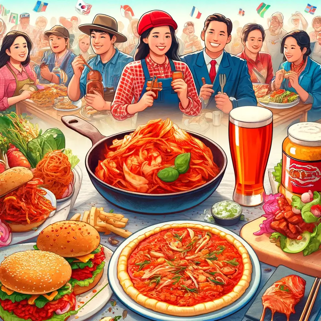 다양한 나라에서 김치 소비가 증가하는 모습을 보여주는 이미지