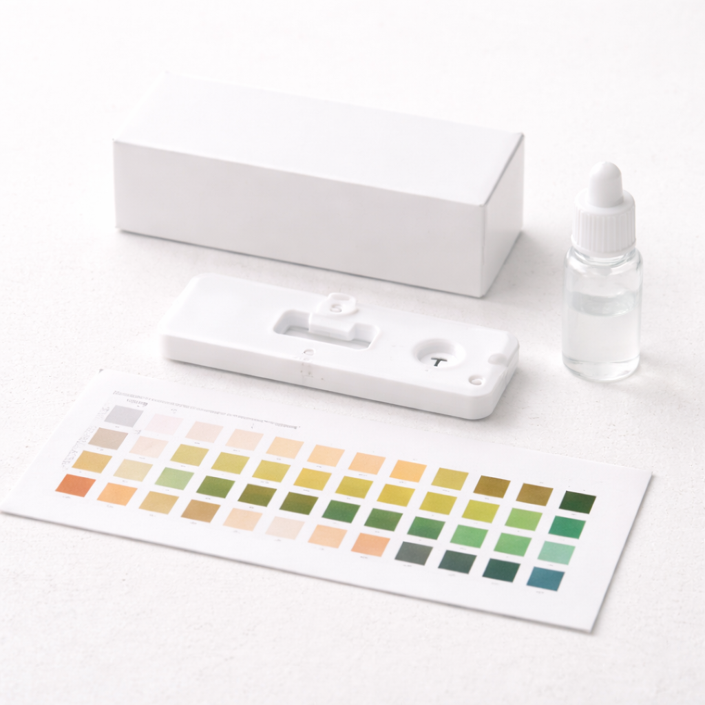 공복혈당 외에 A1C 등 추가검사를 함께 고려하는 상황을 표현한 정물 사진