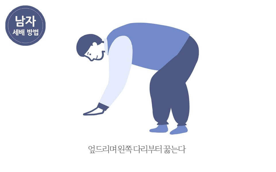 남자 세배 방법 엎드리며 왼쪽 다리부터 꿇는다.
