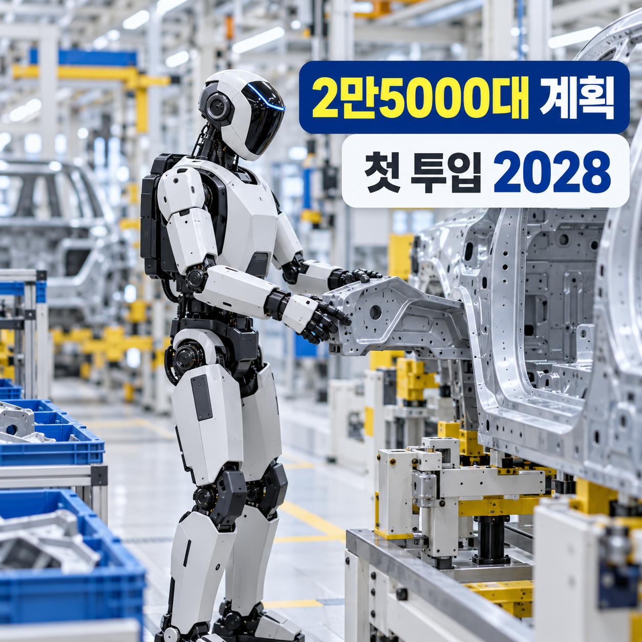 자동차 생산라인에 휴머노이드 로봇이 투입되는 과정을 표현한 개념 이미지