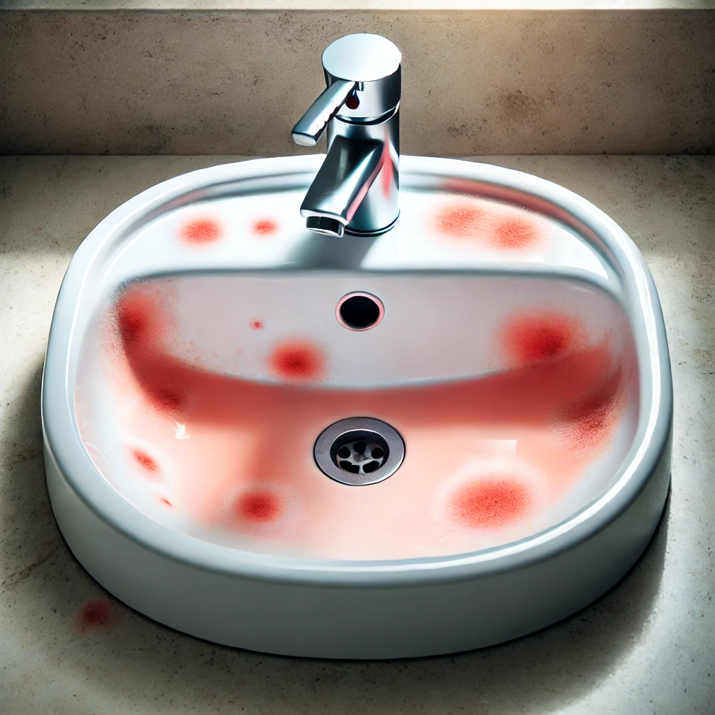 핑크색 물때 세면대