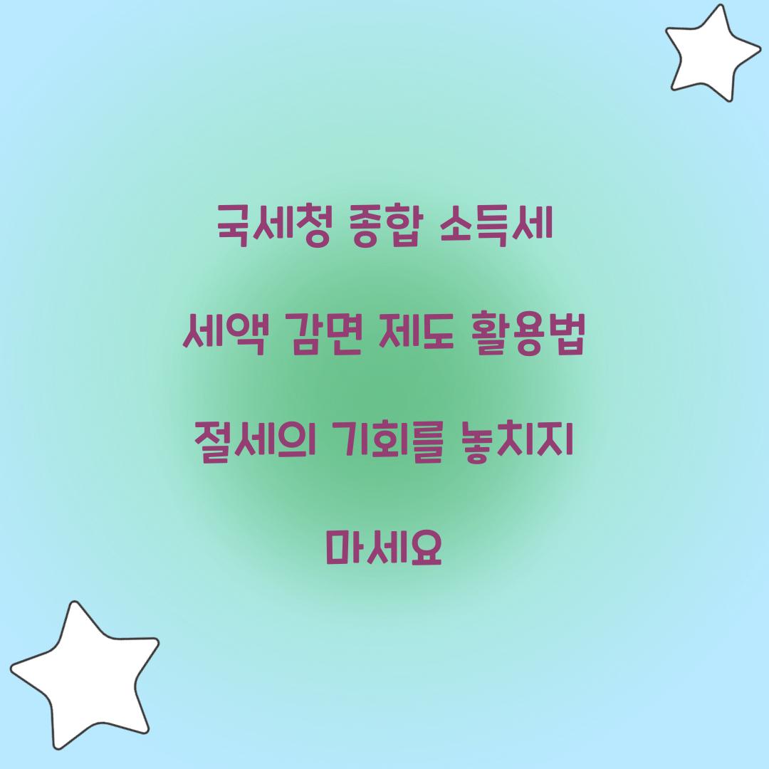 국세청 종합 소득세 세액 감면 제도 활용법