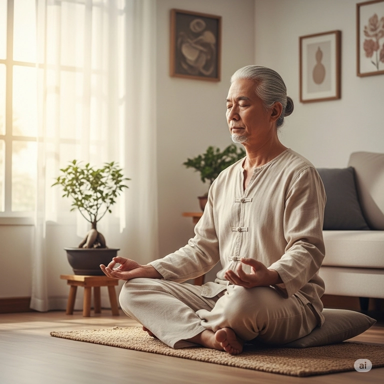 명상중인 시니어 남성