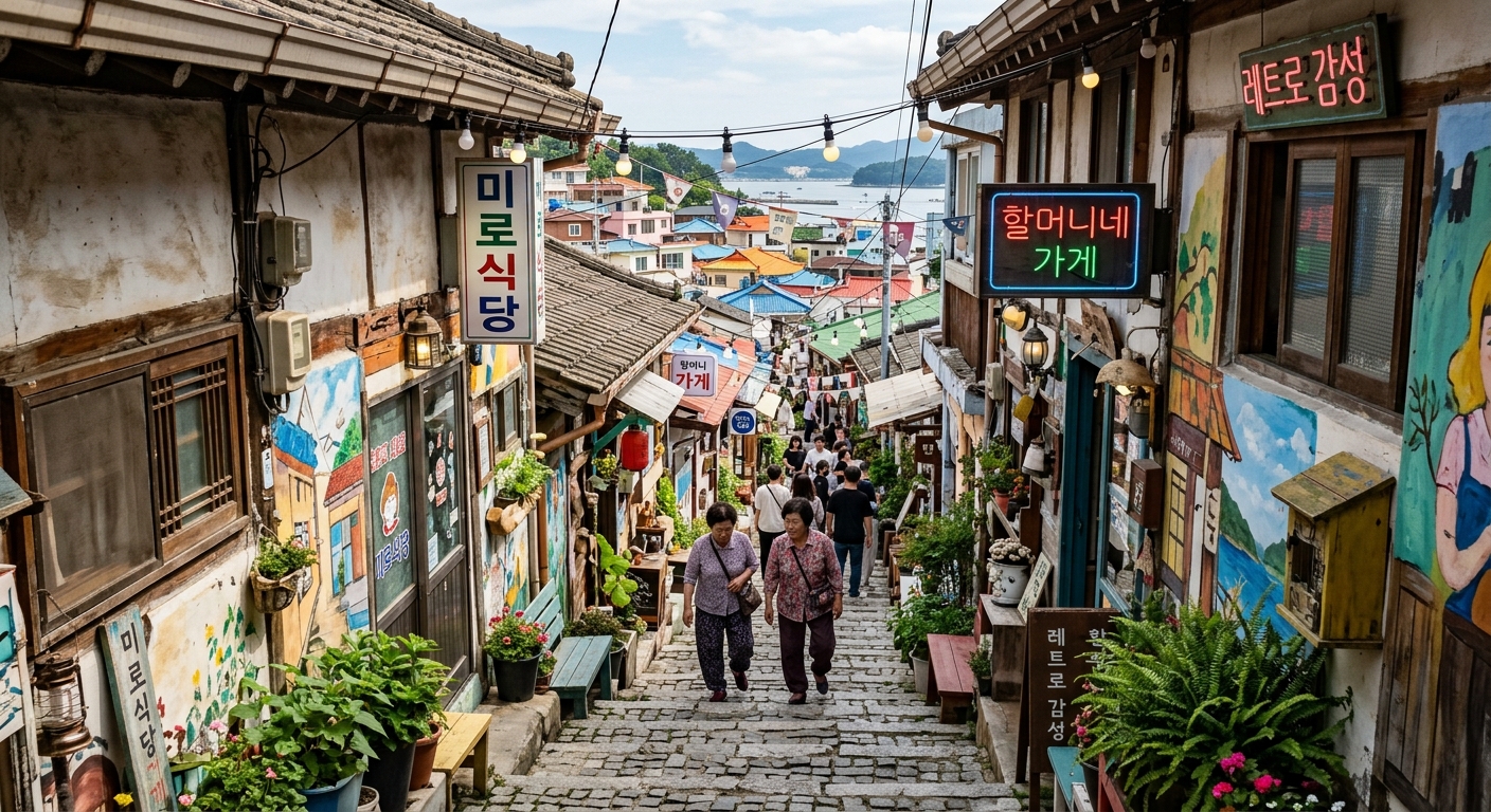 시간이 멈춘 듯한 통영 항남1번가 골목의 레트로한 풍경
