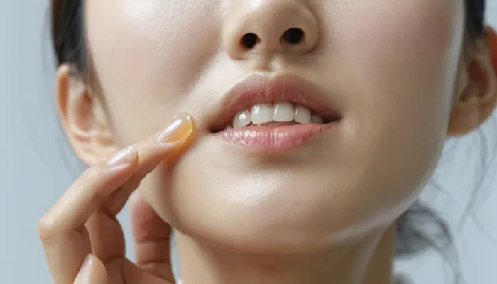 잇몸에 바르는 잇몸 염증약을 사용하는 모습