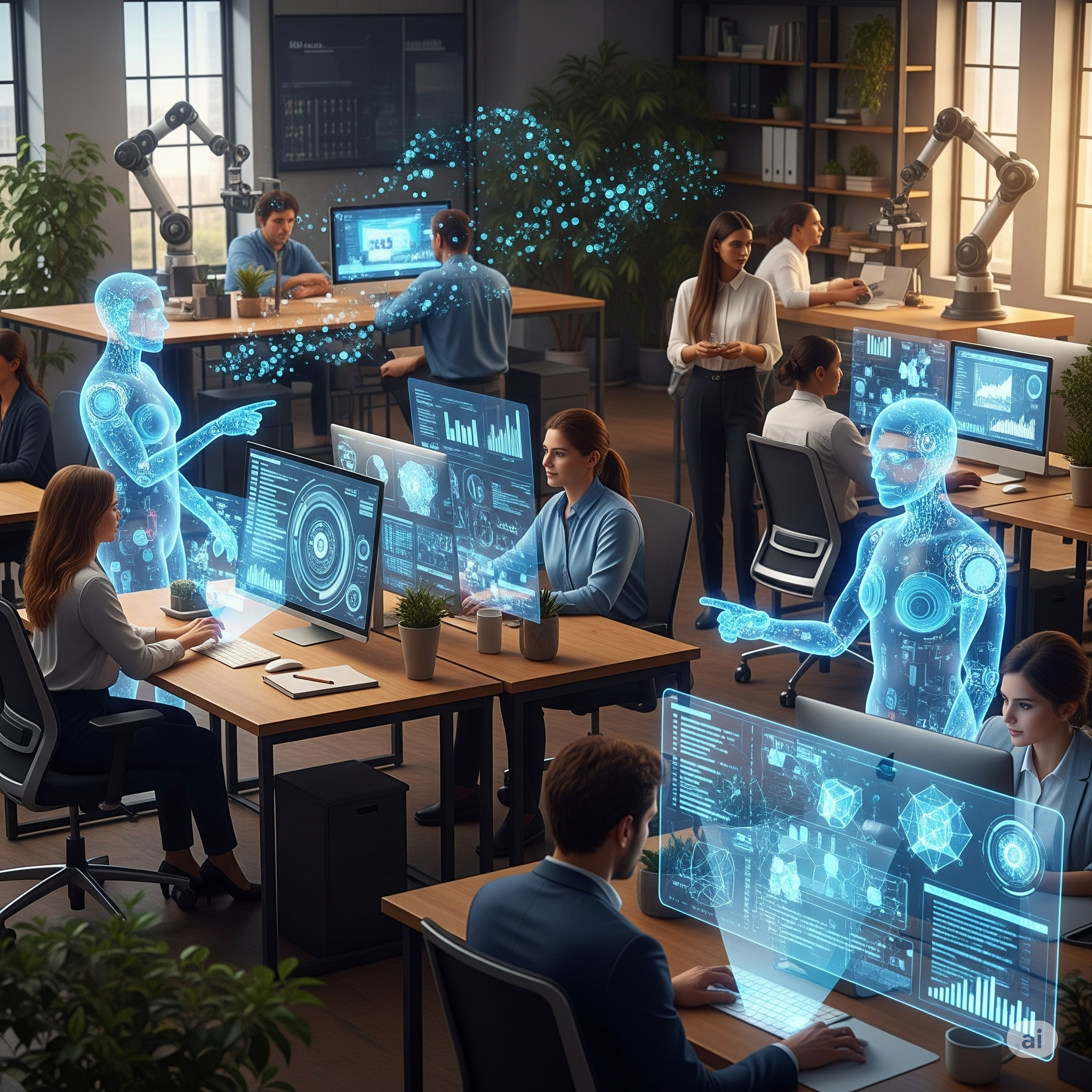 사람과 AI가 함께 일하고 있는 비즈니스 현장에 대한 이미지