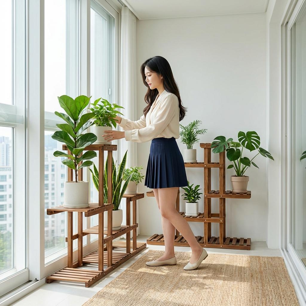 베란다 바닥 습기 방지를 위한 화분 부양 배치법