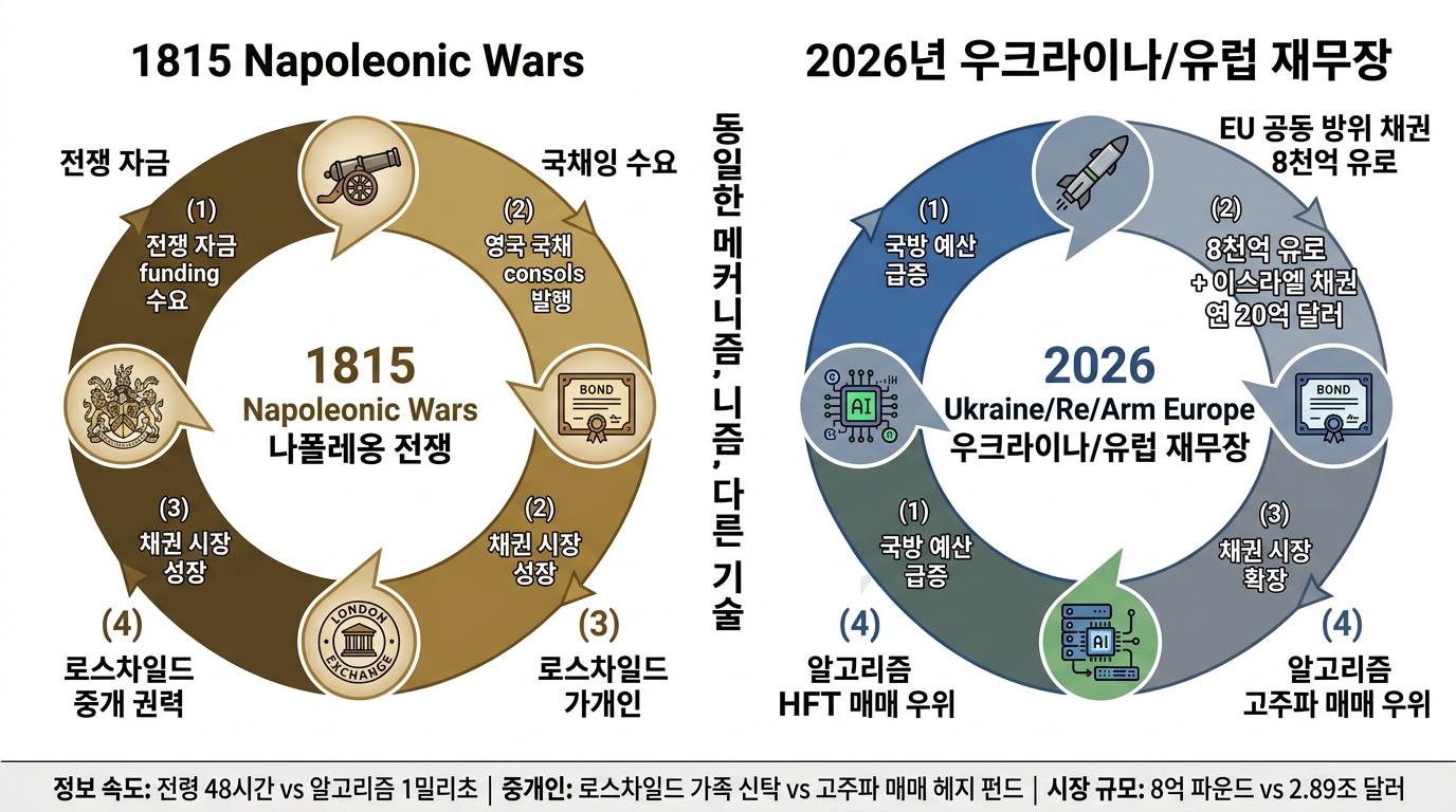 전쟁→채권→금융 순환 구조 비교 (1815 vs 2026)
