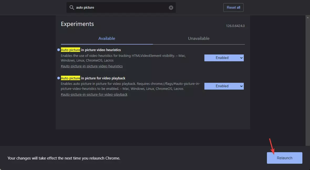 크롬 브라우저 자동 PIP 모드 활성화 하는 방법 캡처 2