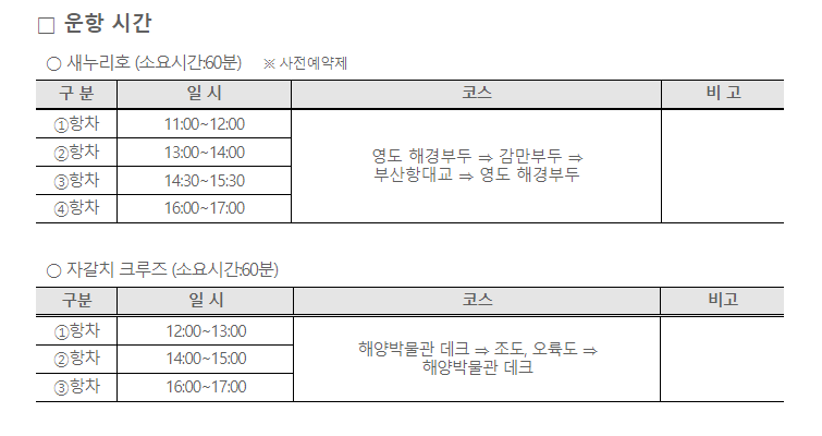 부산항축제 부산항투어 운항시간