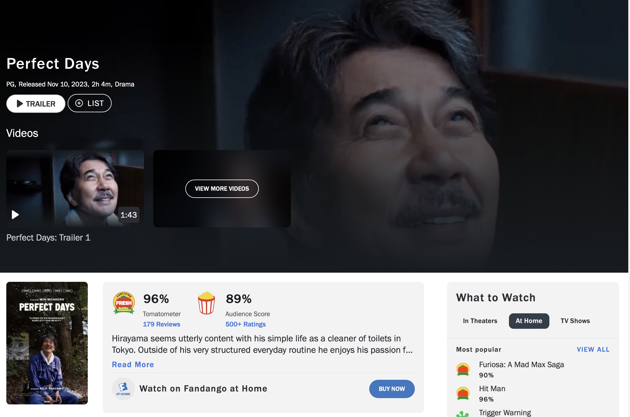 영화 퍼펙트 데이즈 로튼토마토 평점