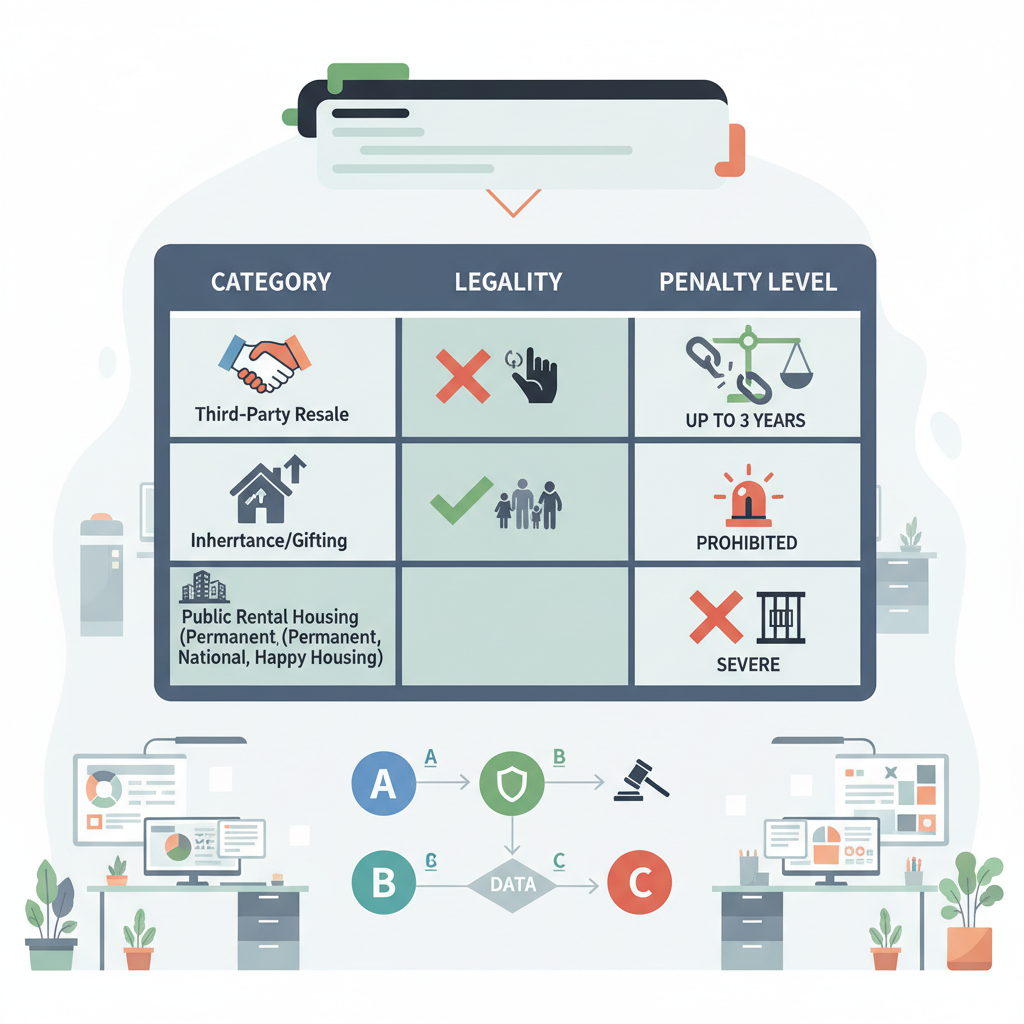 구분 제3자 전매 상속&middot;증여 처벌 수준 공공임대주택 (영구임대, 국민임대, 행복주택)
