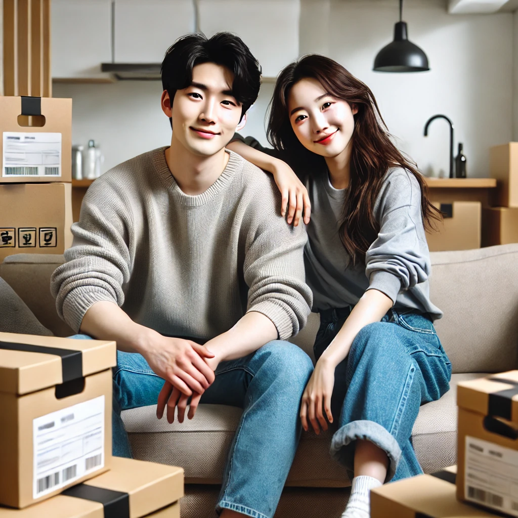 행복주택에 막 입주한 신혼부부의 거실 모습