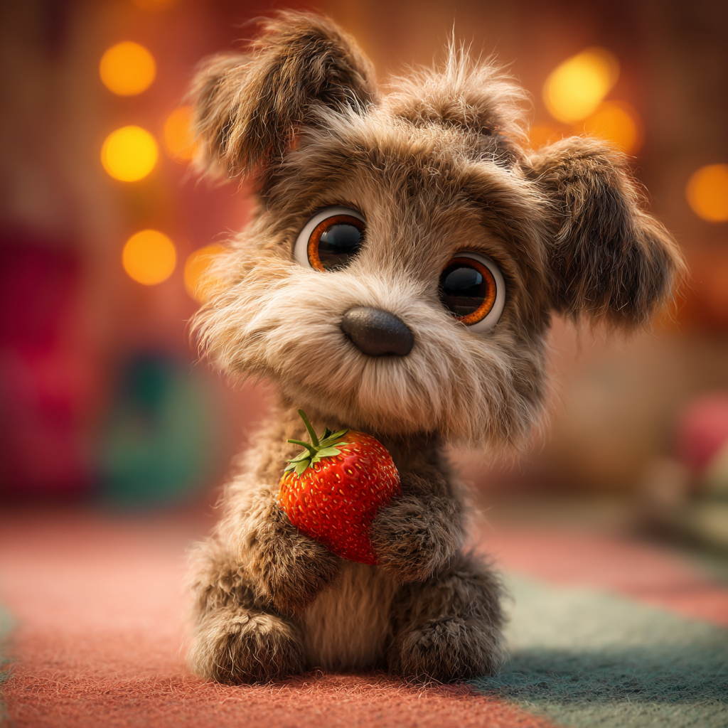 딸기를 들고있는 귀여운 강아지, 픽사형 일러스트