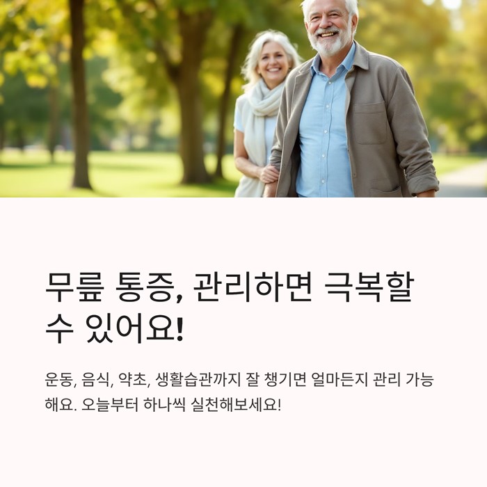 무릎 통증에 좋은 운동, 음식, 약초 총정리 요약 이미지