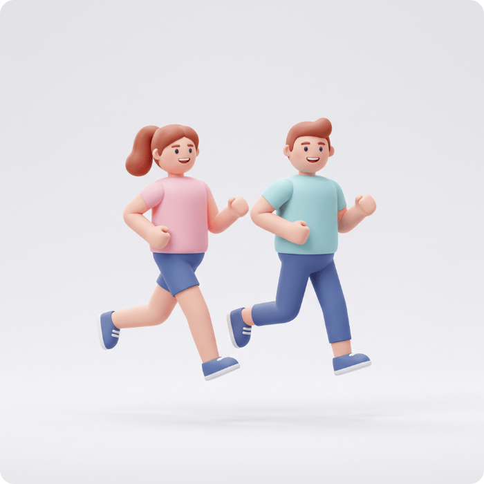 웃으면서 여유롭게 뛰고 있는 사람의 3D 아이콘으로 슬로우조깅의 핵심 개념인 '싱글벙글 페이스'를 표현한 이미지