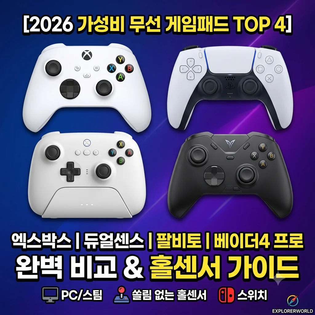 2026 가성비 무선 게임패드 컨트롤러 추천 TOP 4 엑스박스 4세대 듀얼센스 팔비토 얼티밋 베이더4 프로 비교 PC 스팀 홀센서 구매 가이드