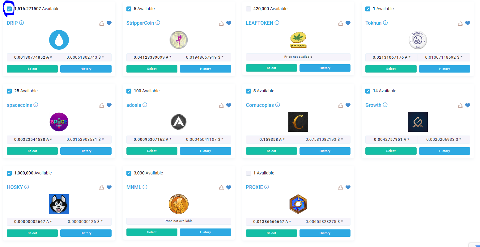 드립 드롭즈-토큰 선택