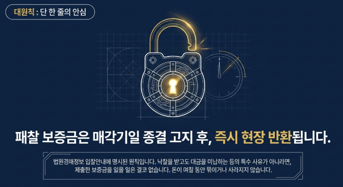 패찰 보증금은 매각기일 종결 고지 후, 즉시 현장 반환됩니다.