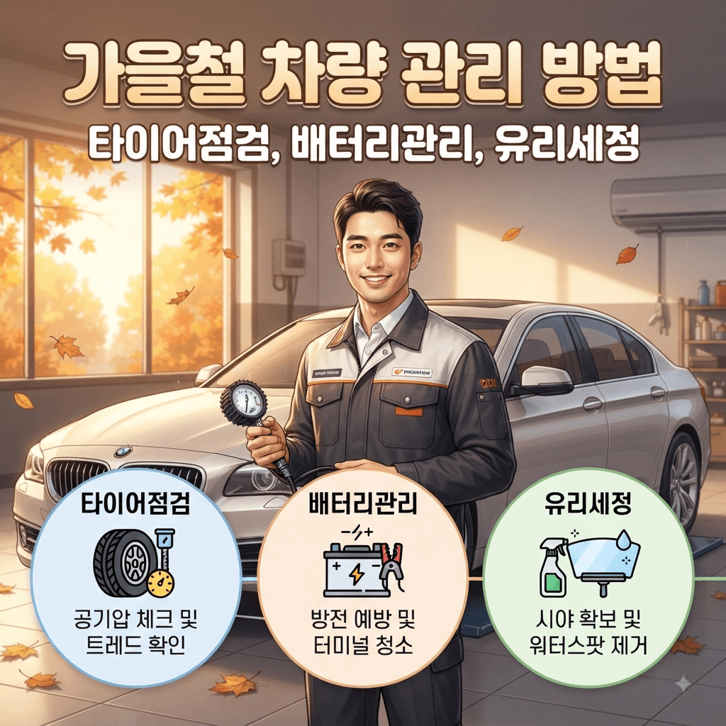 가을철 차량 관리 방법(타이어점검, 배터리관리, 유리세정)